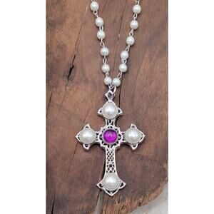 Pearl Devotion | ReTold | Vintage Cross Necklace | Pearl & Purple